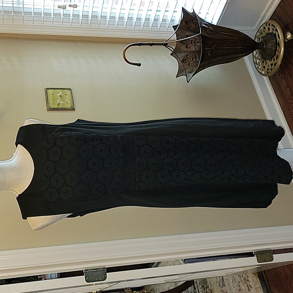 Adrianna Papell black lace front sleeveless dress fitted waist roundneck 14 NEW…